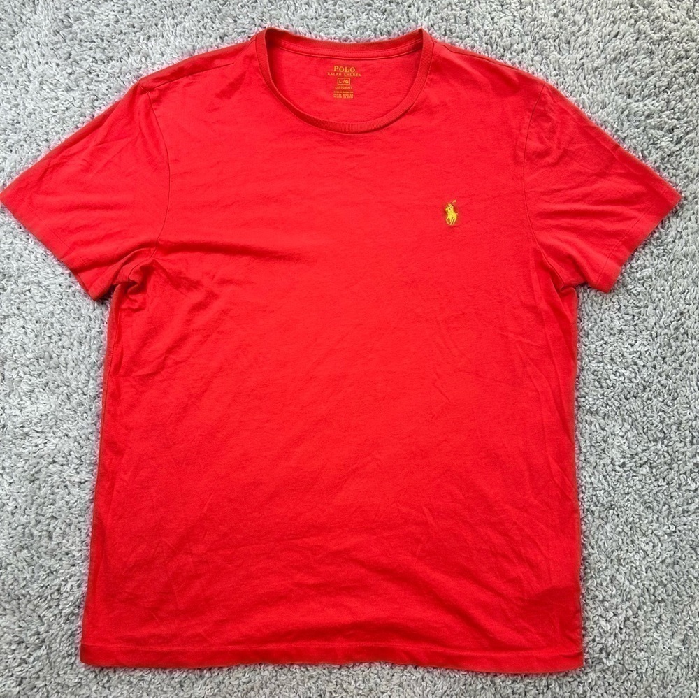 Polo Ralph Lauren Shirt Mens Large Crewneck Tee Bright Coral Pink Neon Green